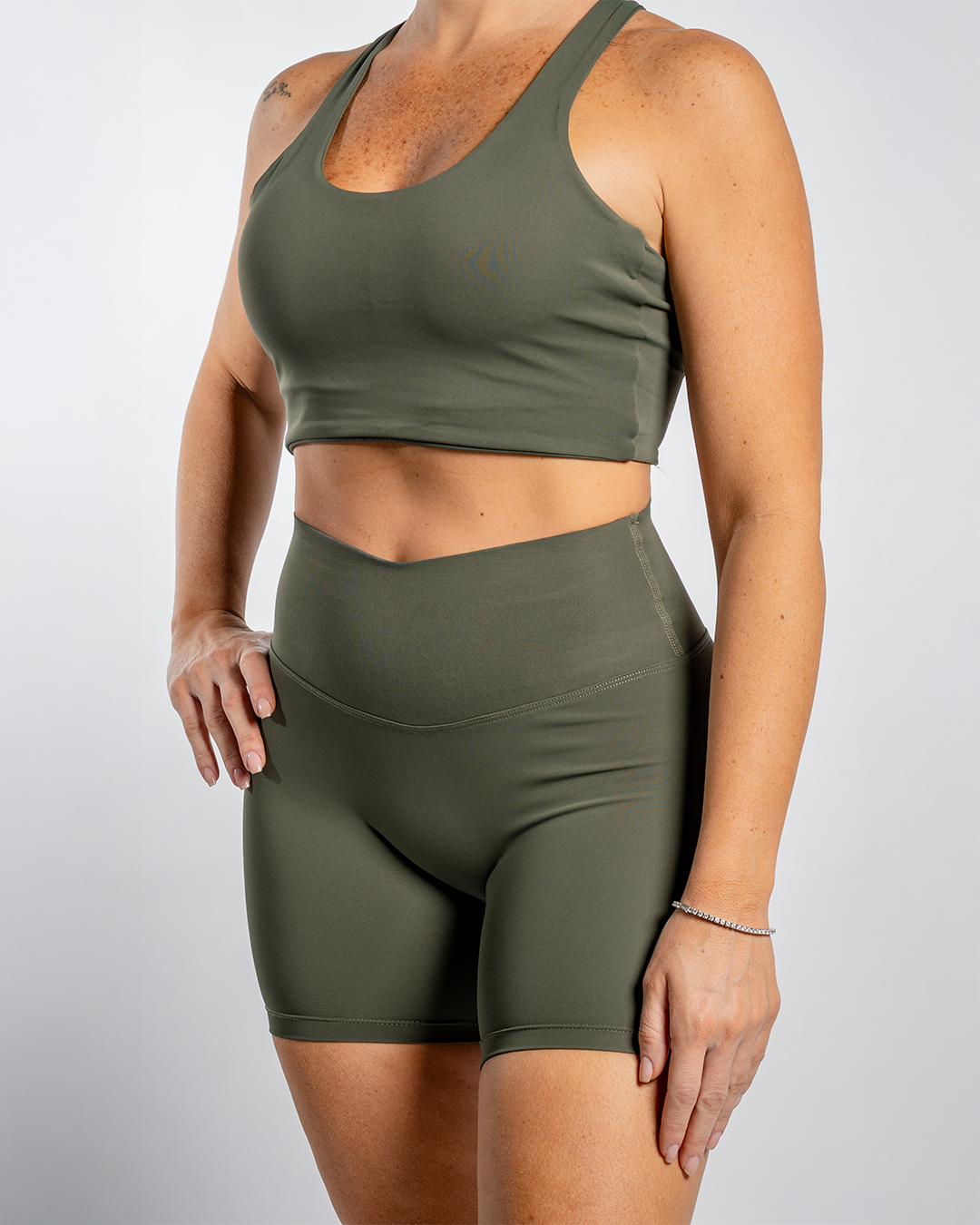 Olive green short set